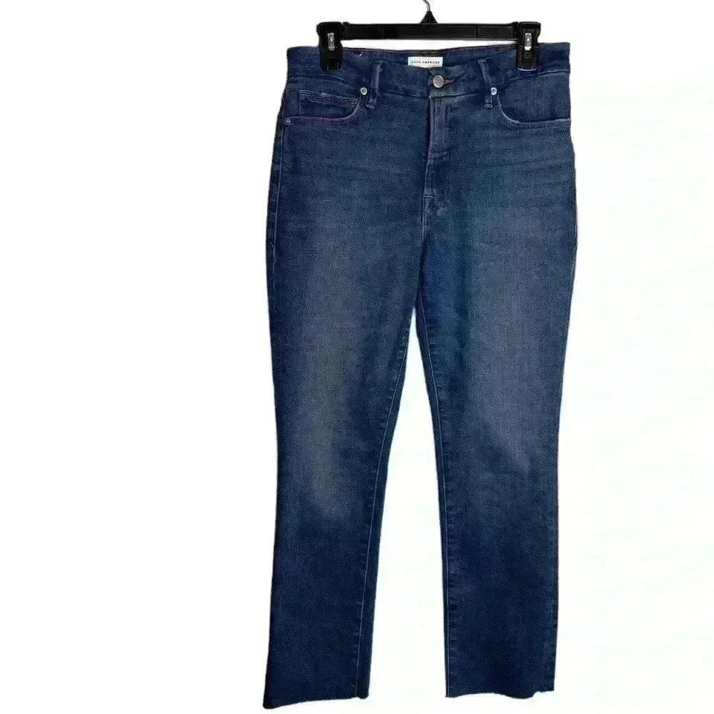 GOOD American Good Straight Legs  Raw Hem High Waist Jeans Size 4/27 - Picture 2 of 10